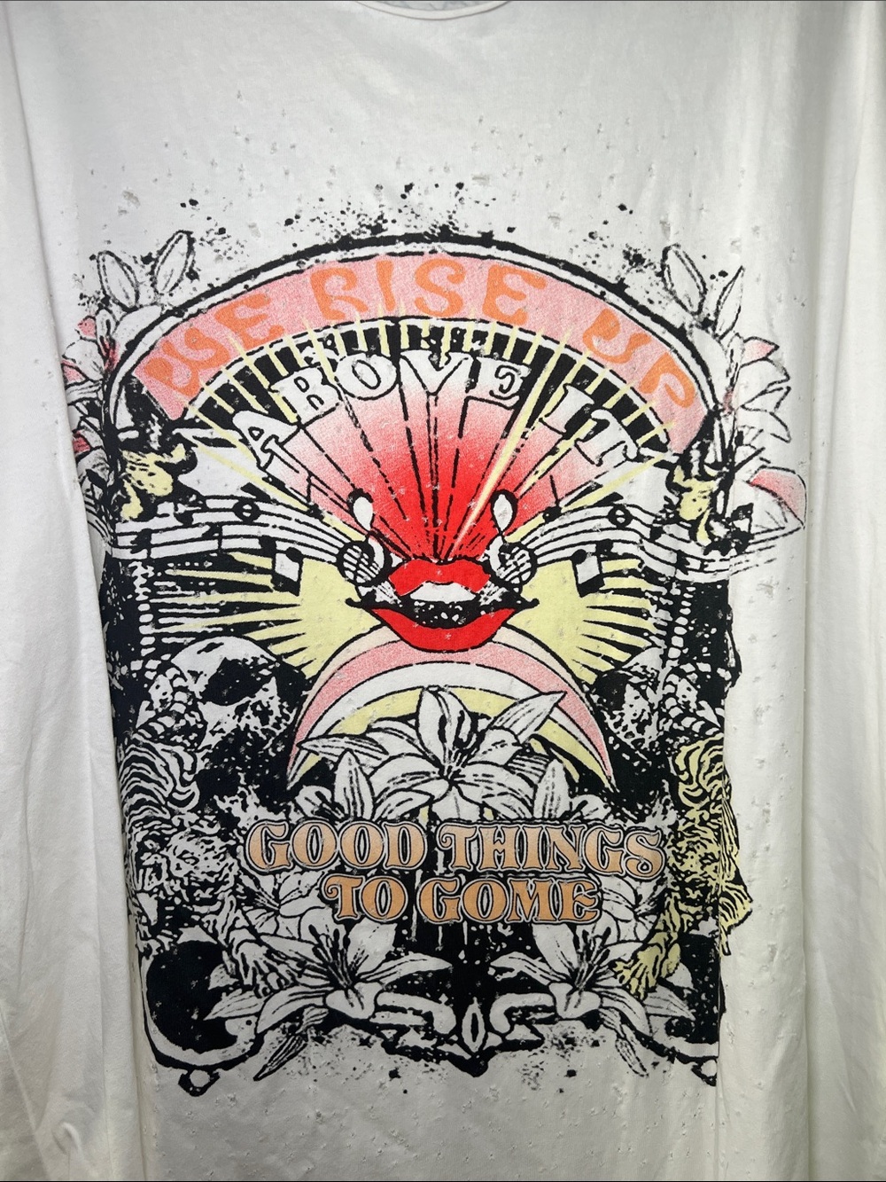 Jaded Gypsy White Graphic Short Sleeve Tee “We Rise Up, Good Things to Come” - Picture 2 of 5